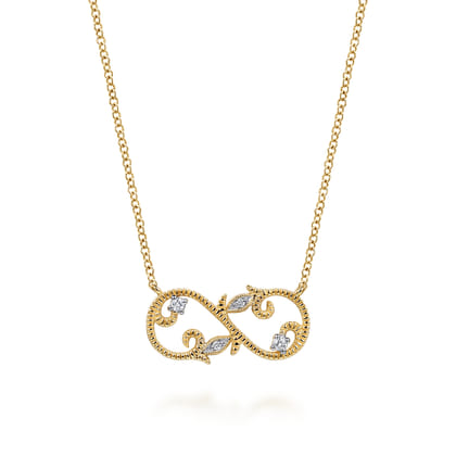 Infinity - 14K Yellow Gold Diamond Infinity Floral Necklace