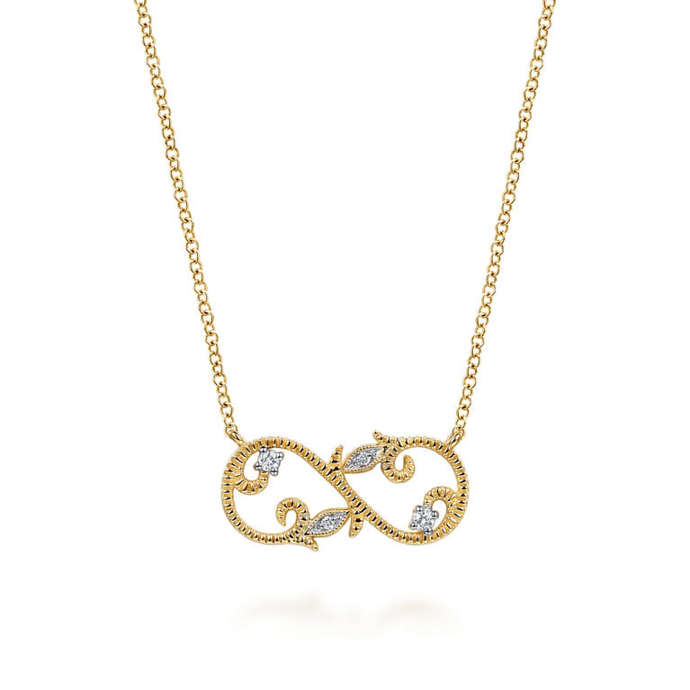 Infinity - 14K Yellow Gold Diamond Infinity Floral Necklace - 0.05 ct - Shot 1