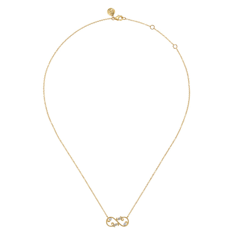 Infinity - 14K Yellow Gold Diamond Infinity Floral Necklace - 0.05 ct - Shot 2