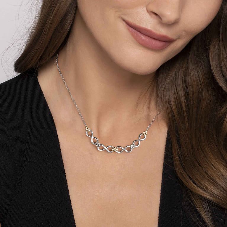 Infinity - 14K Yellow Gold and 925 Sterling Silver Bujukan Infinity Bar Necklace - Shot 3