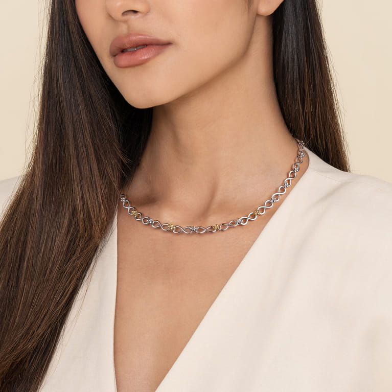 Infinity - 14K Yellow Gold and 925 Sterling Silver Bujukan Infinity Link Chain Necklace - Shot 3