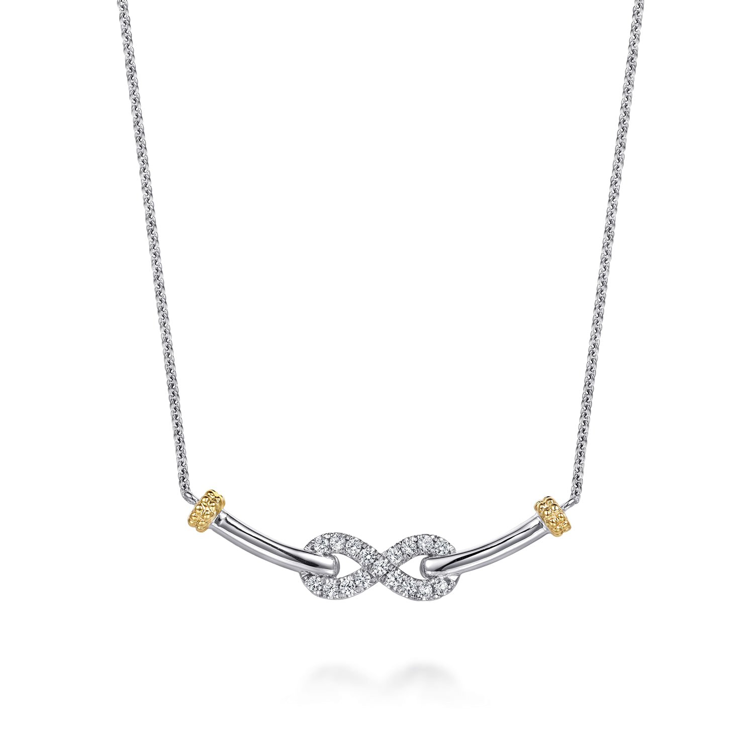 Infinity - 14K Yellow Gold and 925 Sterling Silver Bujukan White Sapphire Infinity Bar Necklace