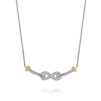 Infinity - 14K Yellow Gold and 925 Sterling Silver Bujukan White Sapphire Infinity Bar Necklace