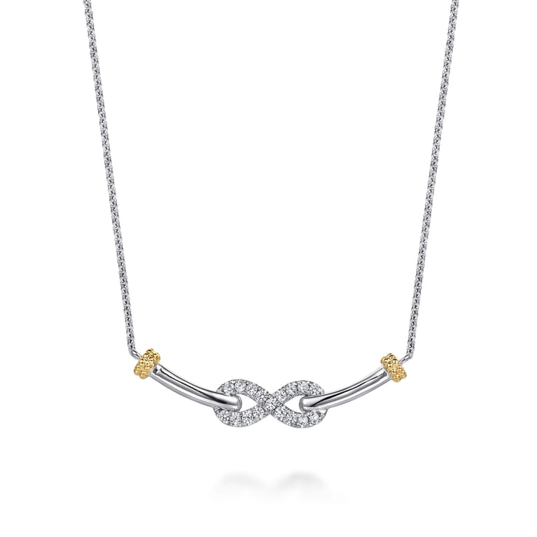 Infinity - 14K Yellow Gold and 925 Sterling Silver Bujukan White Sapphire Infinity Bar Necklace - Shot 1