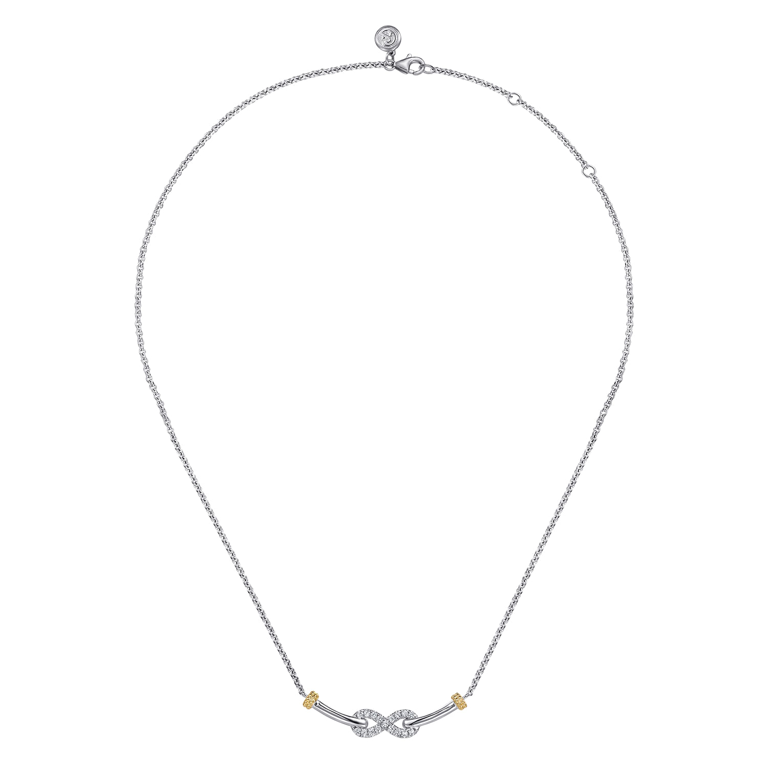 Infinity - 14K Yellow Gold and 925 Sterling Silver Bujukan White Sapphire Infinity Bar Necklace