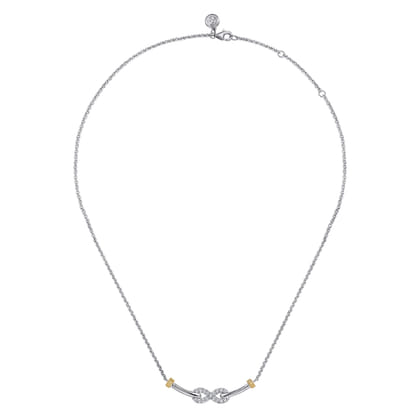 Infinity - 14K Yellow Gold and 925 Sterling Silver Bujukan White Sapphire Infinity Bar Necklace