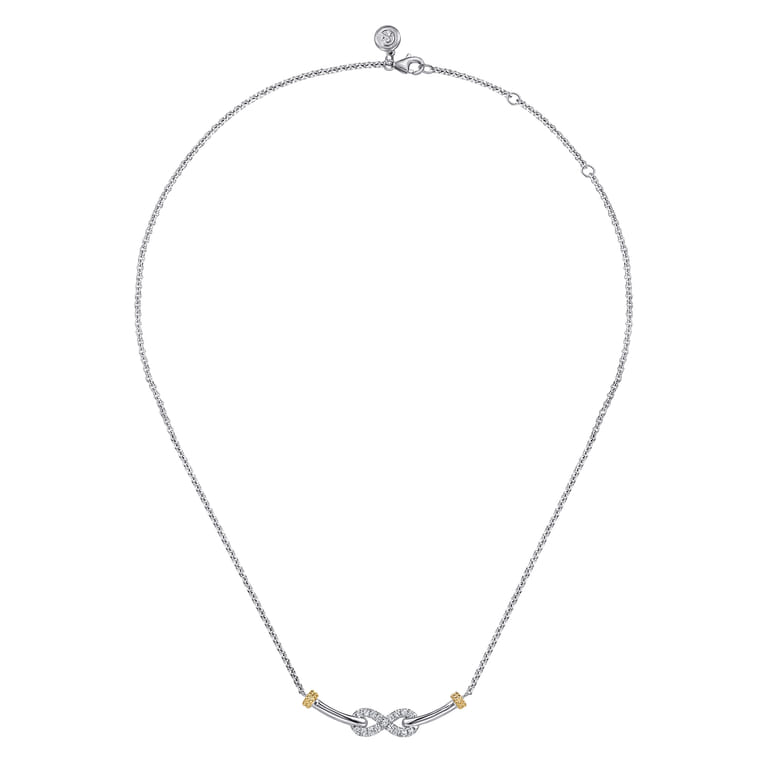 Infinity - 14K Yellow Gold and 925 Sterling Silver Bujukan White Sapphire Infinity Bar Necklace - Shot 2