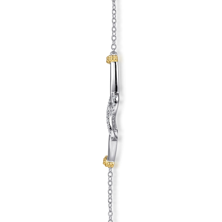 Infinity - 14K Yellow Gold and 925 Sterling Silver Bujukan White Sapphire Infinity Bar Necklace - Shot 4