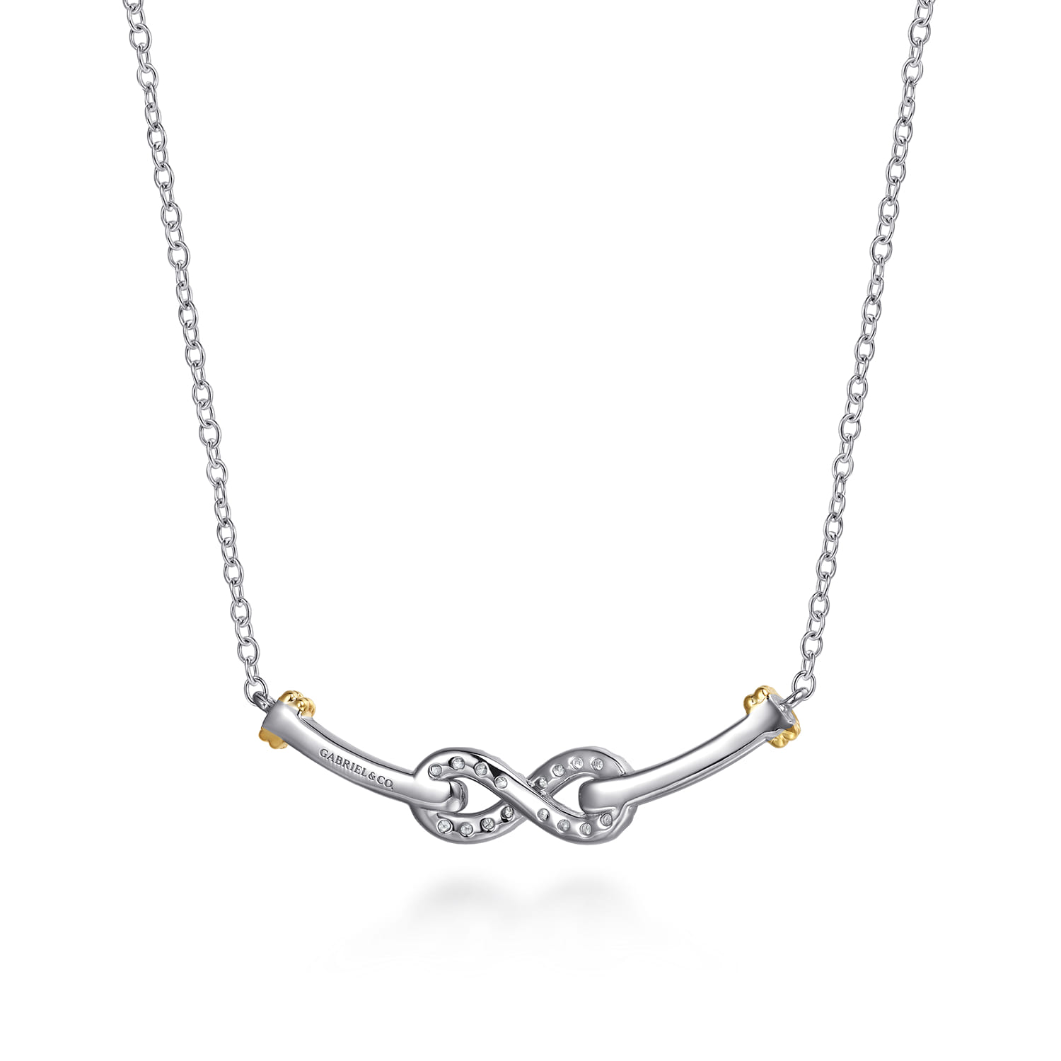 Infinity - 14K Yellow Gold and 925 Sterling Silver Bujukan White Sapphire Infinity Bar Necklace - Shot 5