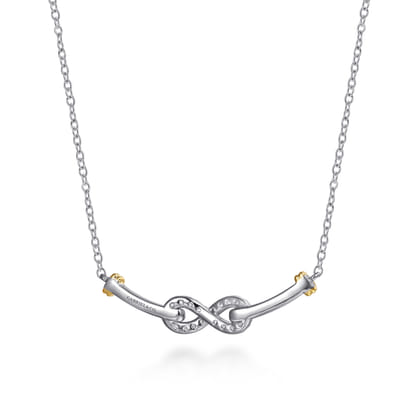 Infinity - 14K Yellow Gold and 925 Sterling Silver Bujukan White Sapphire Infinity Bar Necklace