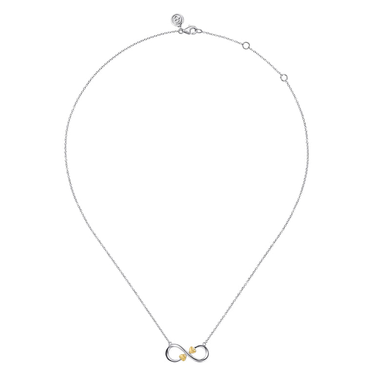 Infinity - 14K Yellow Gold and 925 Sterling Silver Infinity Heart Pendant Necklace - Shot 2