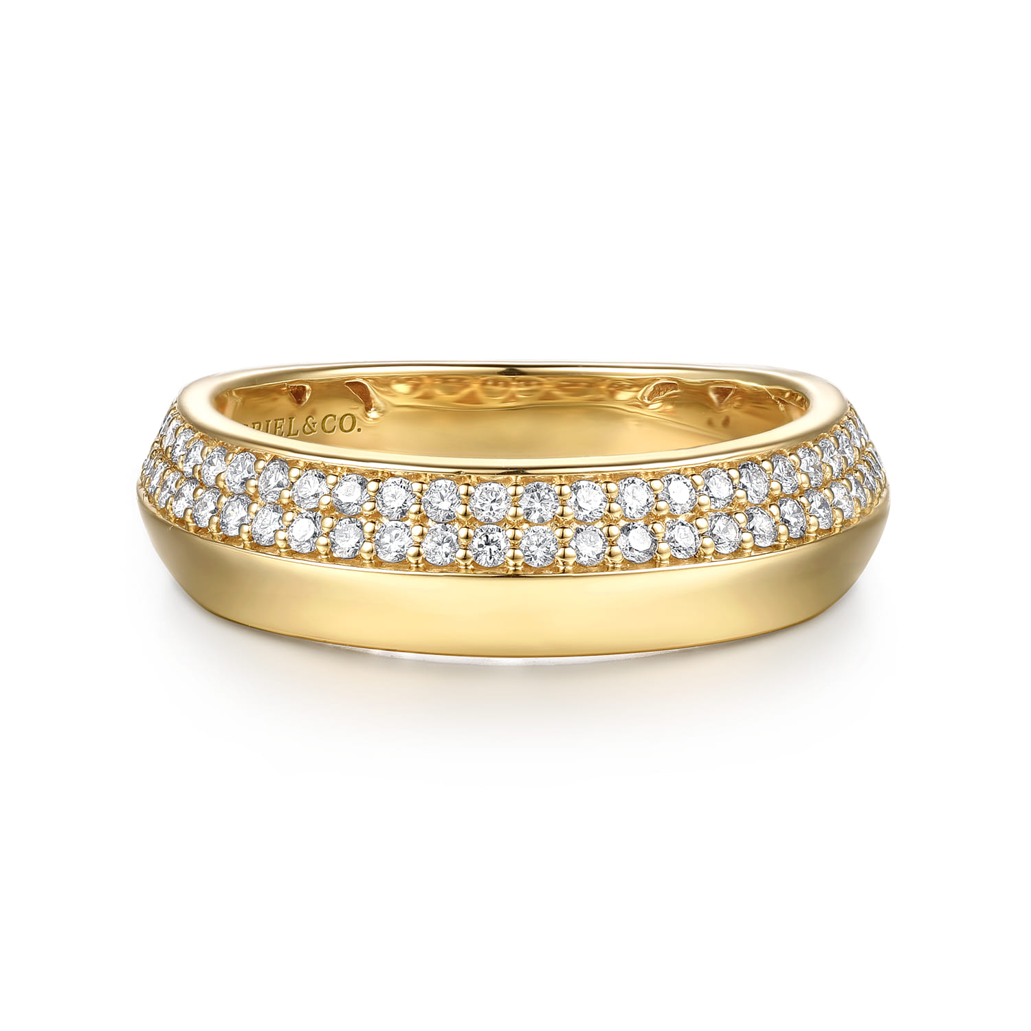 Straight Wedding Ring in 14k Yellow Gold with Round Natural Diamond at Gabriel & Co. - Shot 1