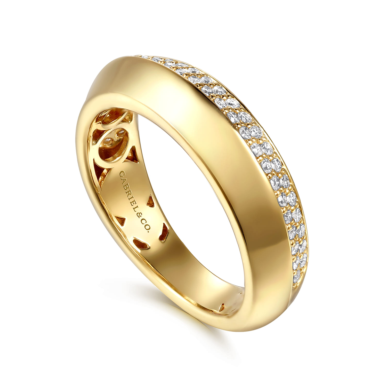Straight Wedding Ring in 14k Yellow Gold with Round Natural Diamond at Gabriel & Co. - Shot 3