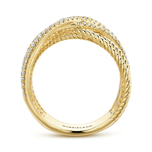 Intersecting 14K Yellow Gold Twisted Rope and Diamond Row Ring - 0.5 ct - Shot 2