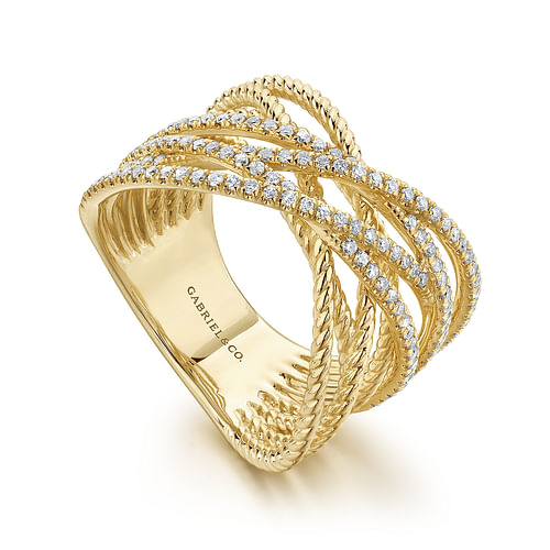 Intersecting 14K Yellow Gold Twisted Rope and Diamond Row Ring - 0.5 ct - Shot 3
