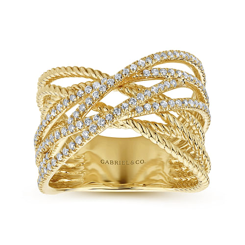 Intersecting 14K Yellow Gold Twisted Rope and Diamond Row Ring - 0.5 ct - Shot 4