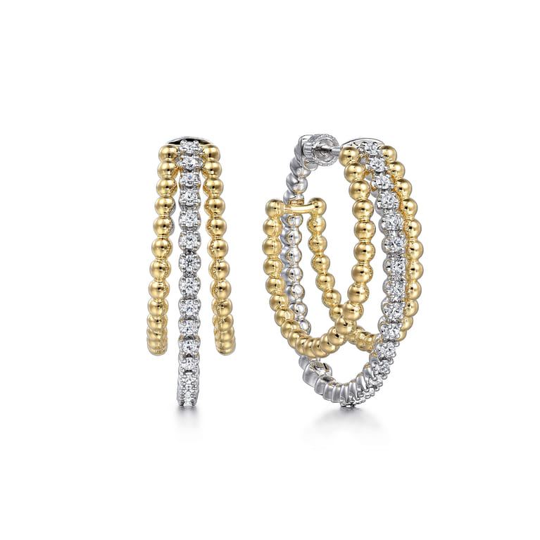 Intricate Hoop Earrings 14K White and Yellow Gold Diamond 0.5ct Bujukan - 0.5 ct - Shot 1