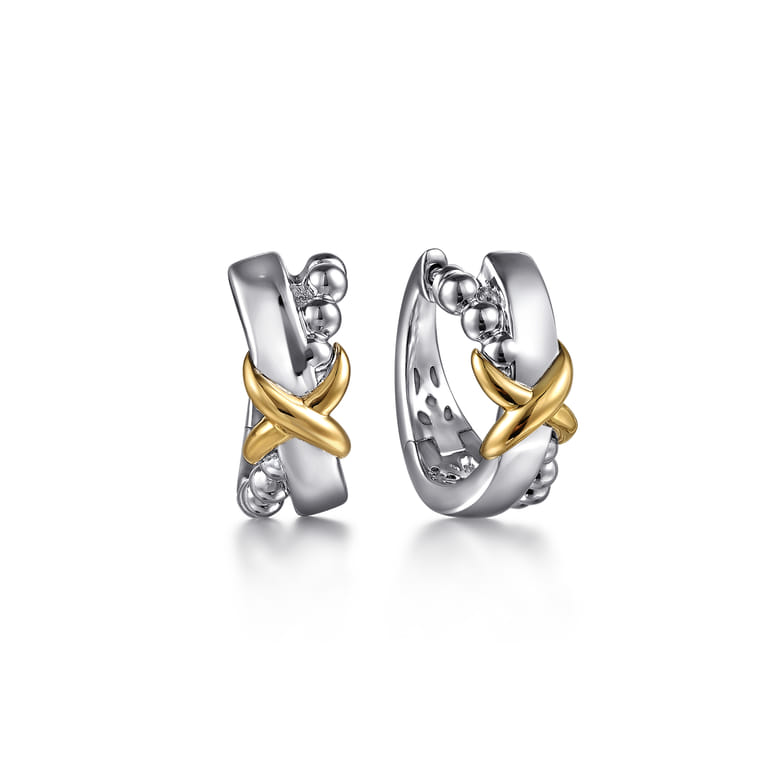 Intricate Hoop Earrings 14K Yellow Gold and 925 Sterling Silver 15mm Bujukan - Shot 1