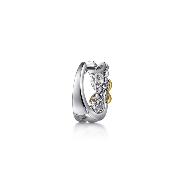 Intricate Hoop Earrings 14K Yellow Gold and 925 Sterling Silver 15mm Bujukan - Shot 3