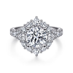 Iolana - 14K White Gold Fancy Halo Round Diamond Engagement Ring