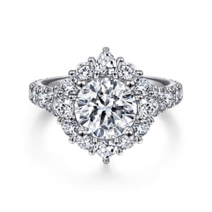 Iolana - 14K White Gold Fancy Halo Round Diamond Engagement Ring