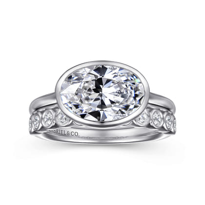 Irene - 14K White Gold East West Bezel Set Diamond Engagement Ring