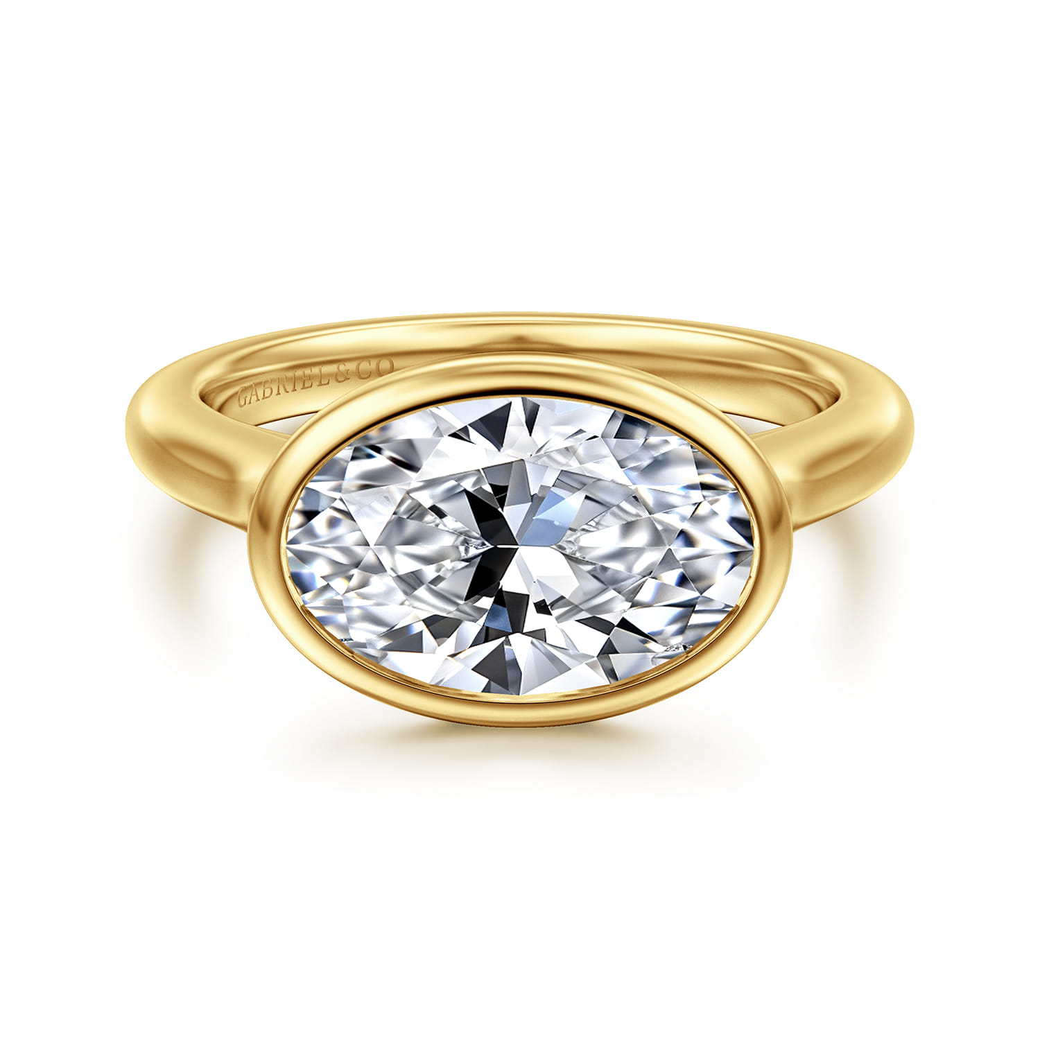 Irene - 14K Yellow Gold East West Bezel Set Oval Diamond Engagement Ring