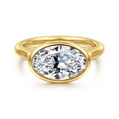 Irene - 14K Yellow Gold East West Bezel Set Oval Diamond Engagement Ring
