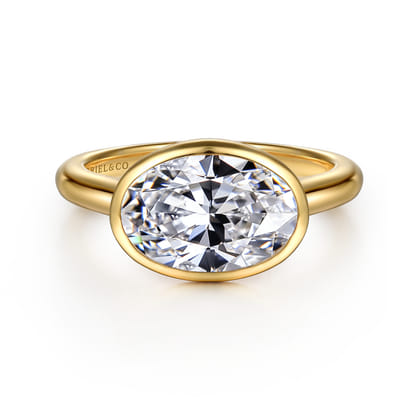 Irene - 14K Yellow Gold East West Bezel Set Oval Diamond Engagement Ring