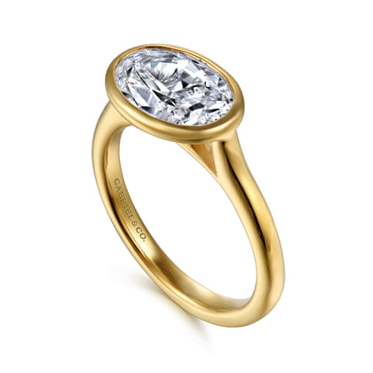 Irene - 14K Yellow Gold East West Bezel Set Oval Diamond Engagement Ring
