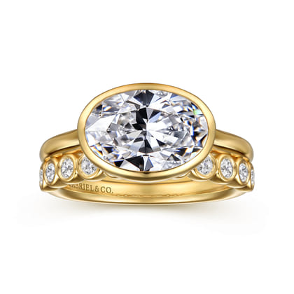 Irene - 14K Yellow Gold East West Bezel Set Oval Diamond Engagement Ring