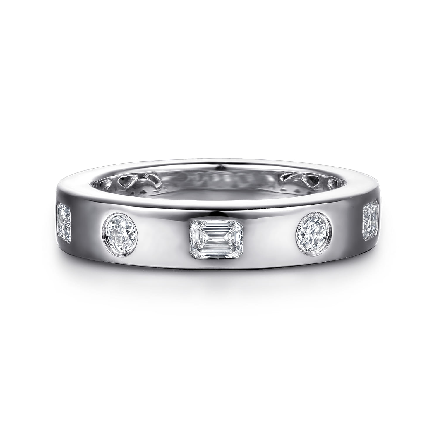 Straight Wedding Ring in 14k White Gold with Emerald Cut Natural Diamond at Gabriel & Co. - Shot 1
