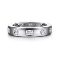 Iriza - 14K White Gold Flush Set Emerald Cut and Round Diamond Anniversary Band