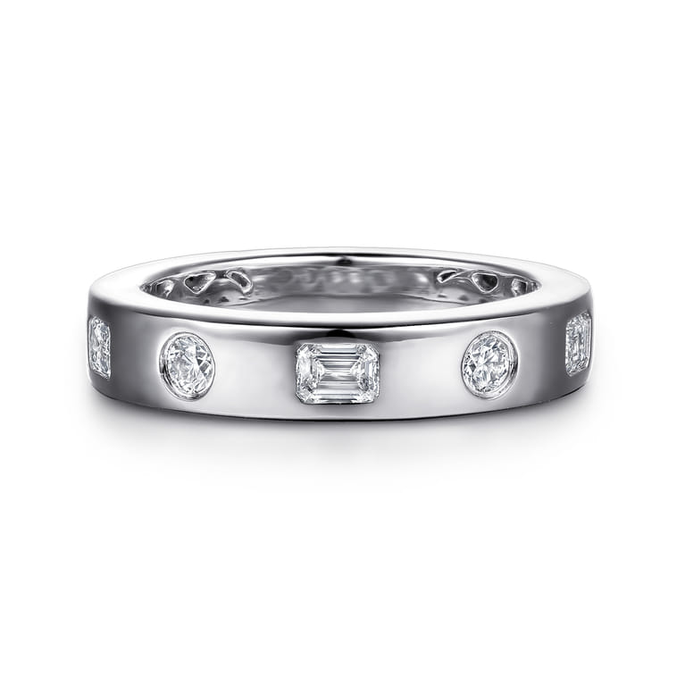 Straight Wedding Ring in 14k White Gold with Emerald Cut Natural Diamond at Gabriel & Co. - Shot 1