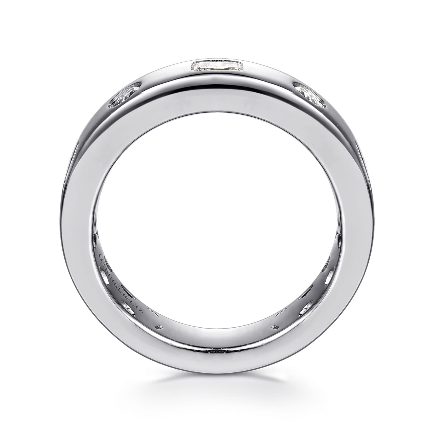 Straight Wedding Ring in 14k White Gold with Emerald Cut Natural Diamond at Gabriel & Co. - Shot 2