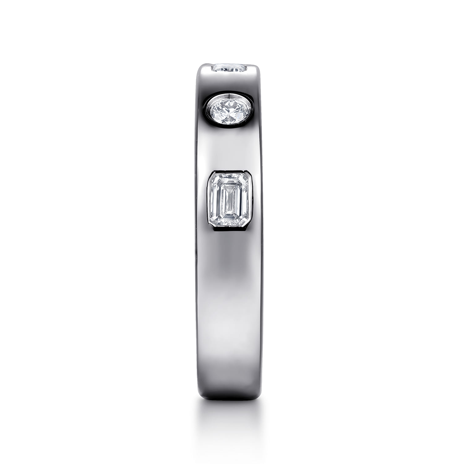 Straight Wedding Ring in 14k White Gold with Emerald Cut Natural Diamond at Gabriel & Co. - Shot 4