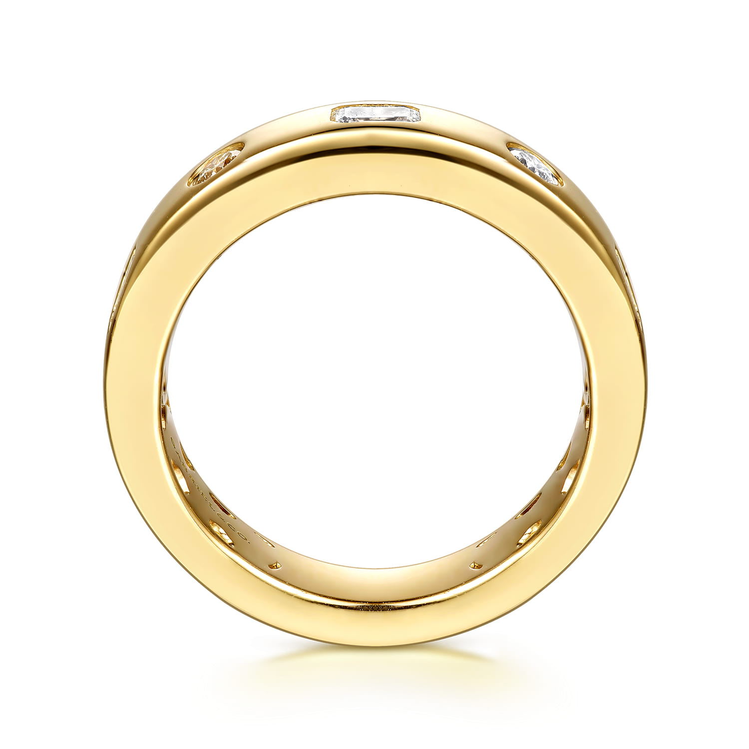 Straight Wedding Ring in 14k Yellow Gold with Emerald Cut Natural Diamond at Gabriel & Co. - Shot 2