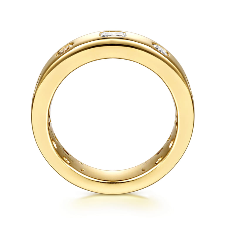 Straight Wedding Ring in 14k Yellow Gold with Emerald Cut Natural Diamond at Gabriel & Co. - Shot 2