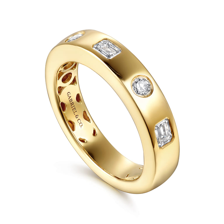 Straight Wedding Ring in 14k Yellow Gold with Emerald Cut Natural Diamond at Gabriel & Co. - Shot 3