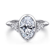Iryna - 14K White Gold Bezel Set Oval Diamond Engagement Ring