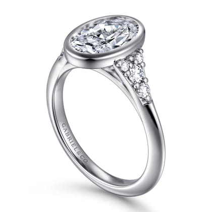 Iryna - 14K White Gold Bezel Set Oval Diamond Engagement Ring