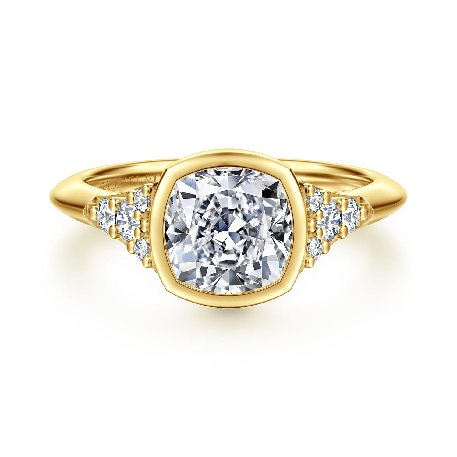 Iryna - 14K Yellow Gold Bezel Set Cushion Diamond Engagement Ring