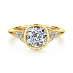 Iryna - 14K Yellow Gold Bezel Set Cushion Diamond Engagement Ring