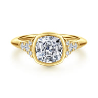 Iryna - 14K Yellow Gold Bezel Set Cushion Diamond Engagement Ring