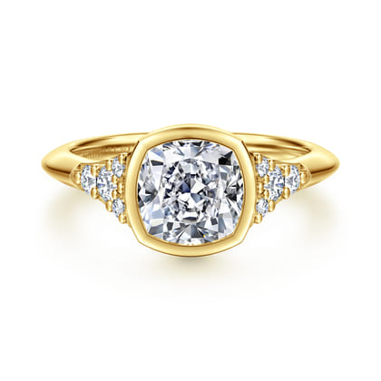 Iryna - 14K Yellow Gold Bezel Set Cushion Diamond Engagement Ring