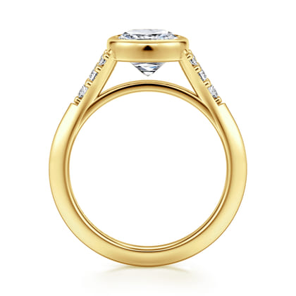 Iryna - 14K Yellow Gold Bezel Set Cushion Diamond Engagement Ring