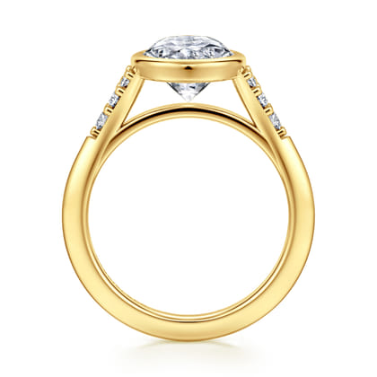 Iryna - 14K Yellow Gold Bezel Set Oval Diamond Engagement Ring