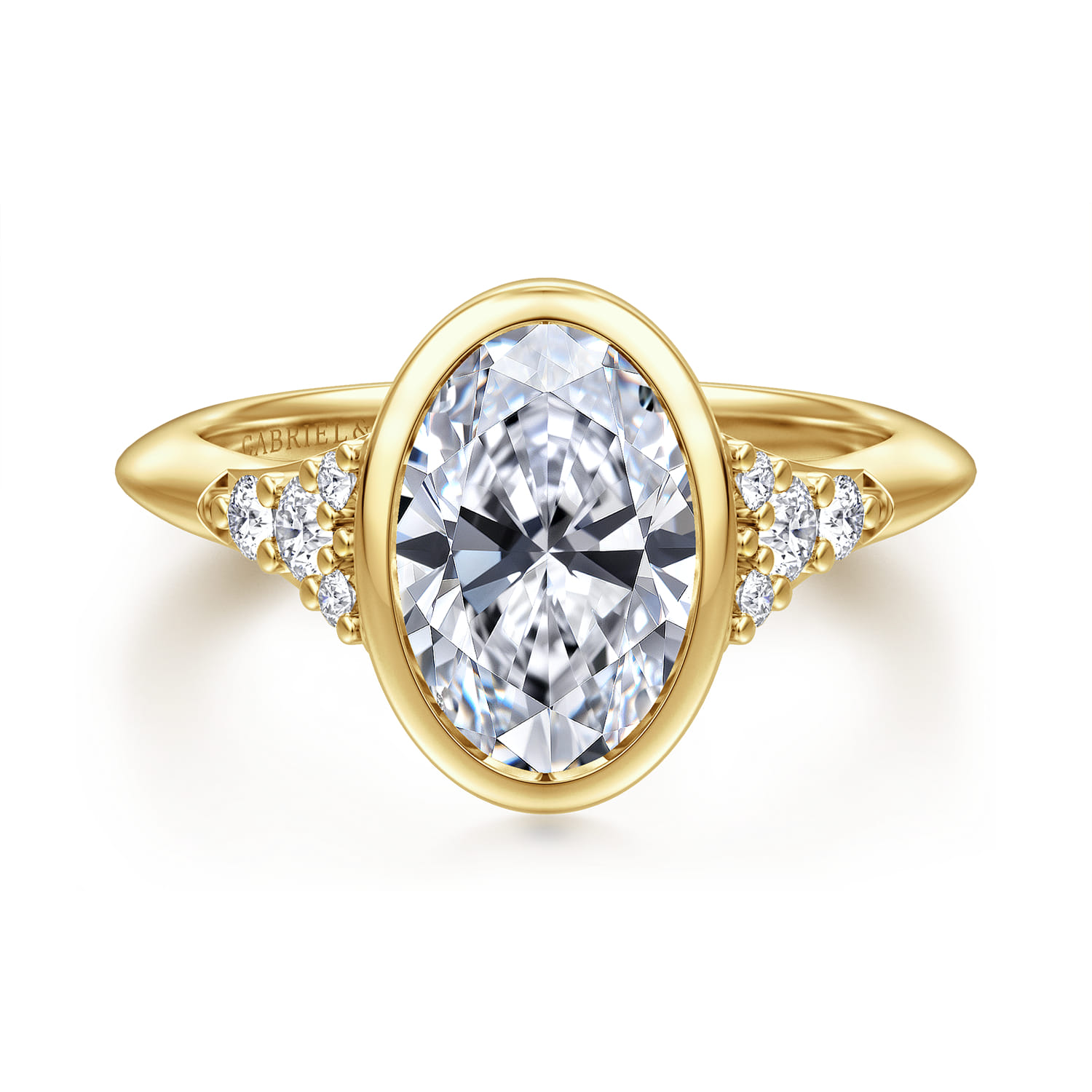 Iryna - 14K Yellow Gold Bezel Set Oval Diamond Engagement Ring