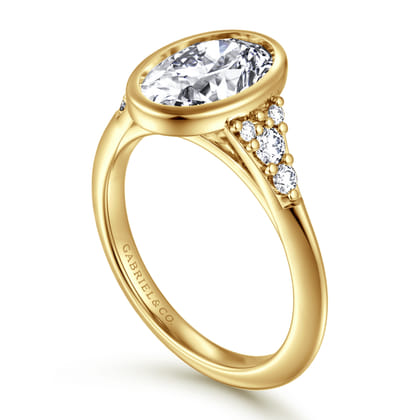 Iryna - 14K Yellow Gold Bezel Set Oval Diamond Engagement Ring