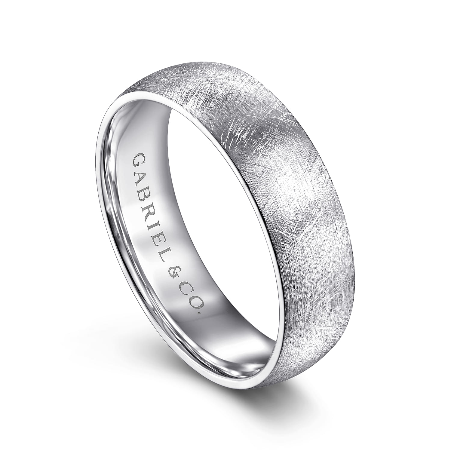 Isaac - 14K White Gold 6mm - Men's Wedding Band in Diamond Brush Finish